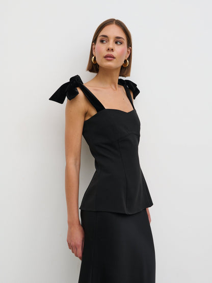 Zienna Velvet Bow Corset Top - Black
