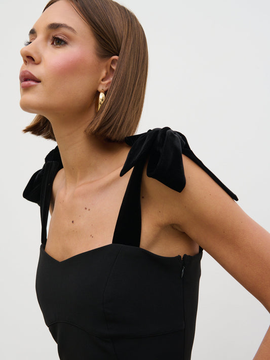 Zienna Velvet Bow Corset Top - Black