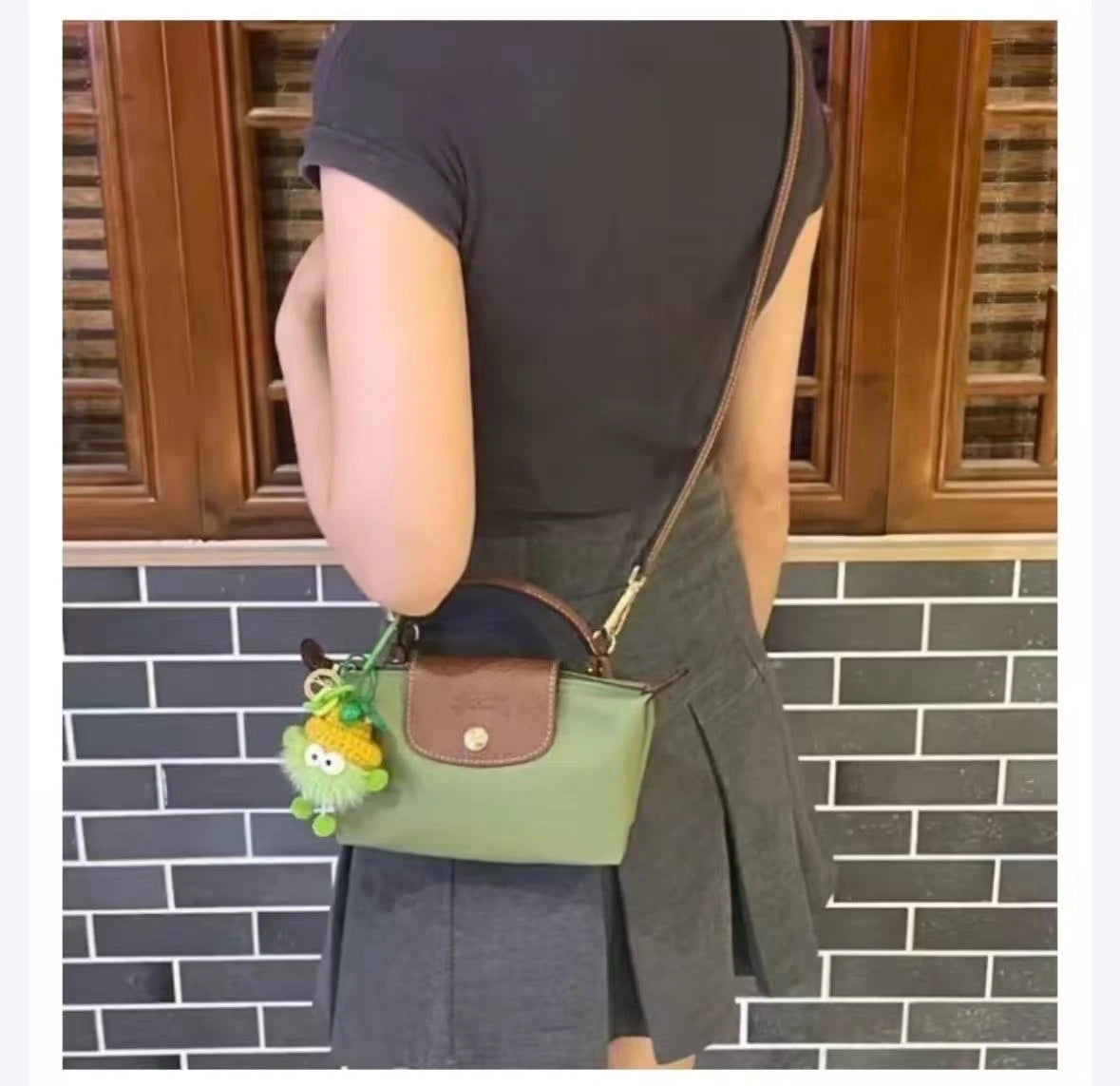 Le Pliage Original Pouch with handle Moss Green - Recycled canvas