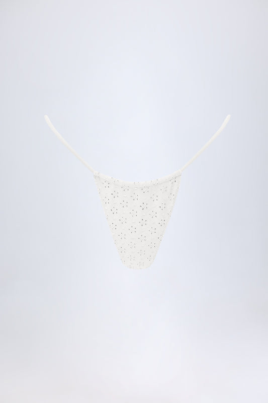 Broderie Anglaise Drawstring Bikini Bottoms in White