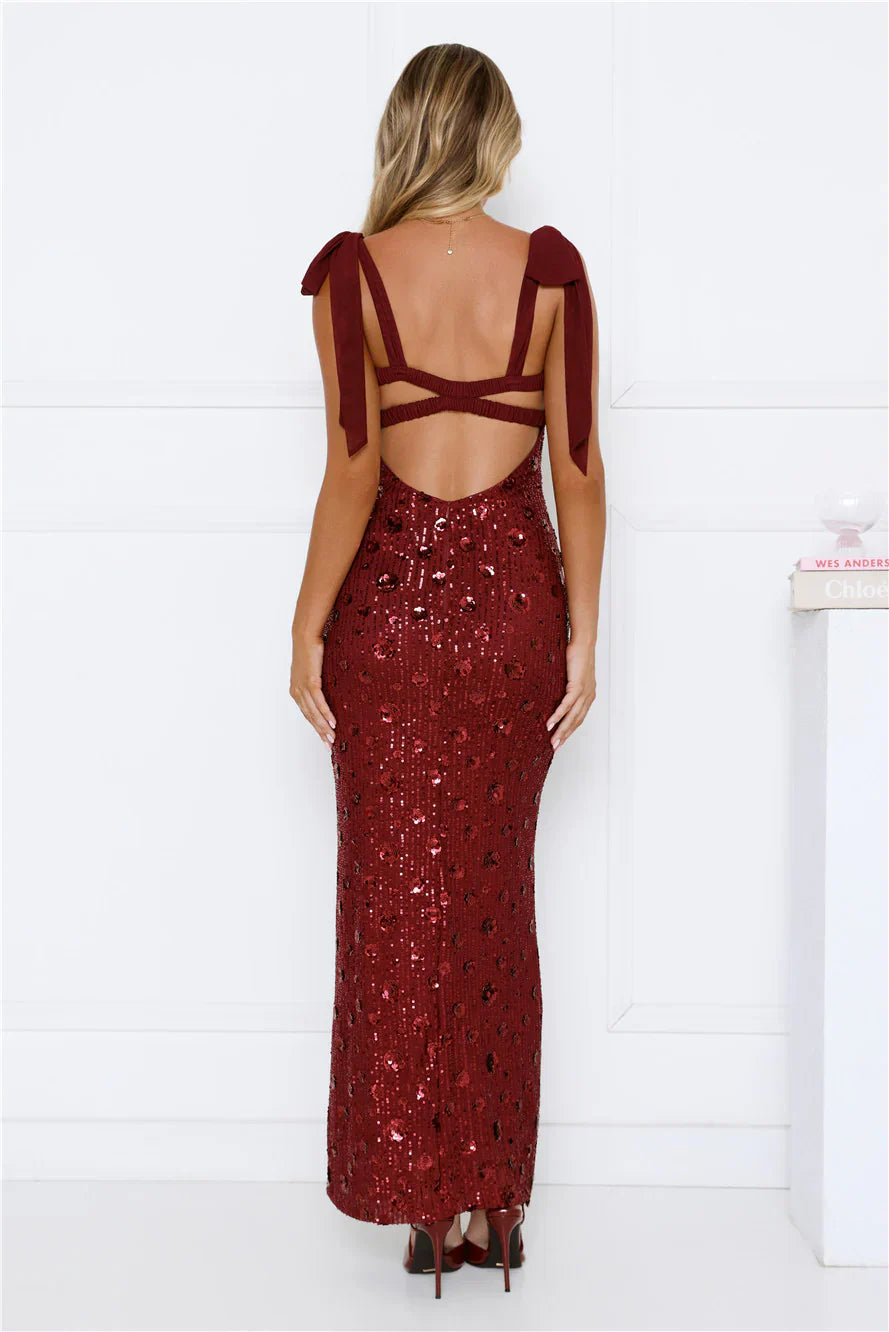 Bright Stars Sequin Maxi Dress Burgundy