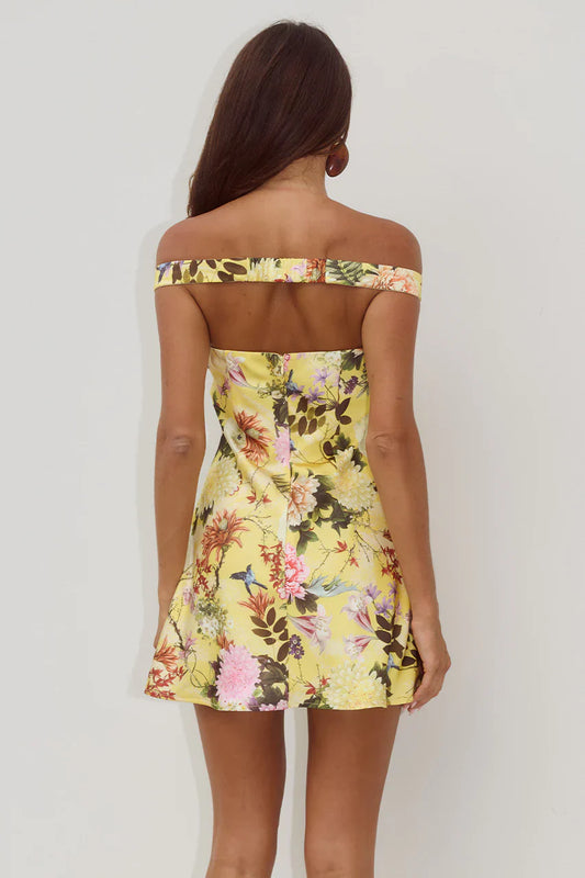 AVETA OFF SHOULDER MINI DRESS - KENDALL YELLOW