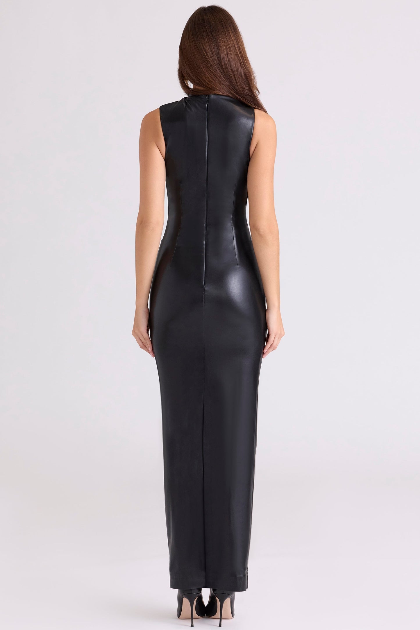 black vegan leather maxi dress