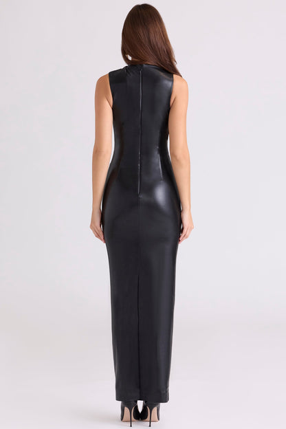 black vegan leather maxi dress