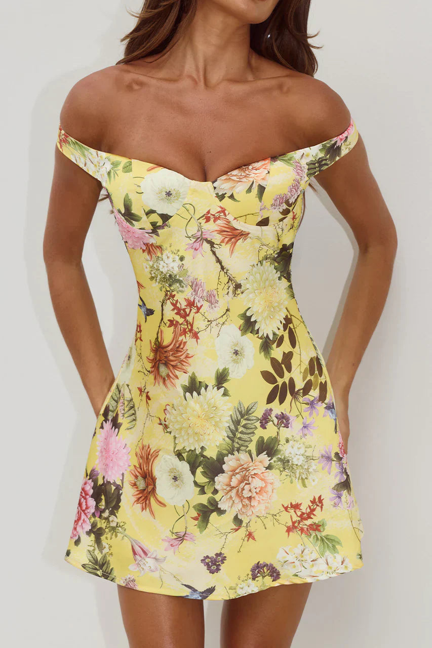 AVETA OFF SHOULDER MINI DRESS - KENDALL YELLOW