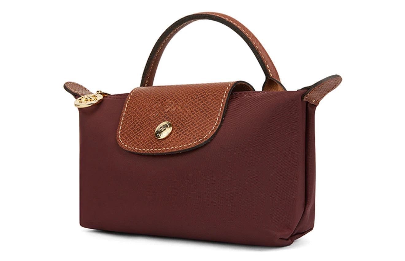 Le Pliage Original Pouch with handle Classic Burgundy - Recycled canvas