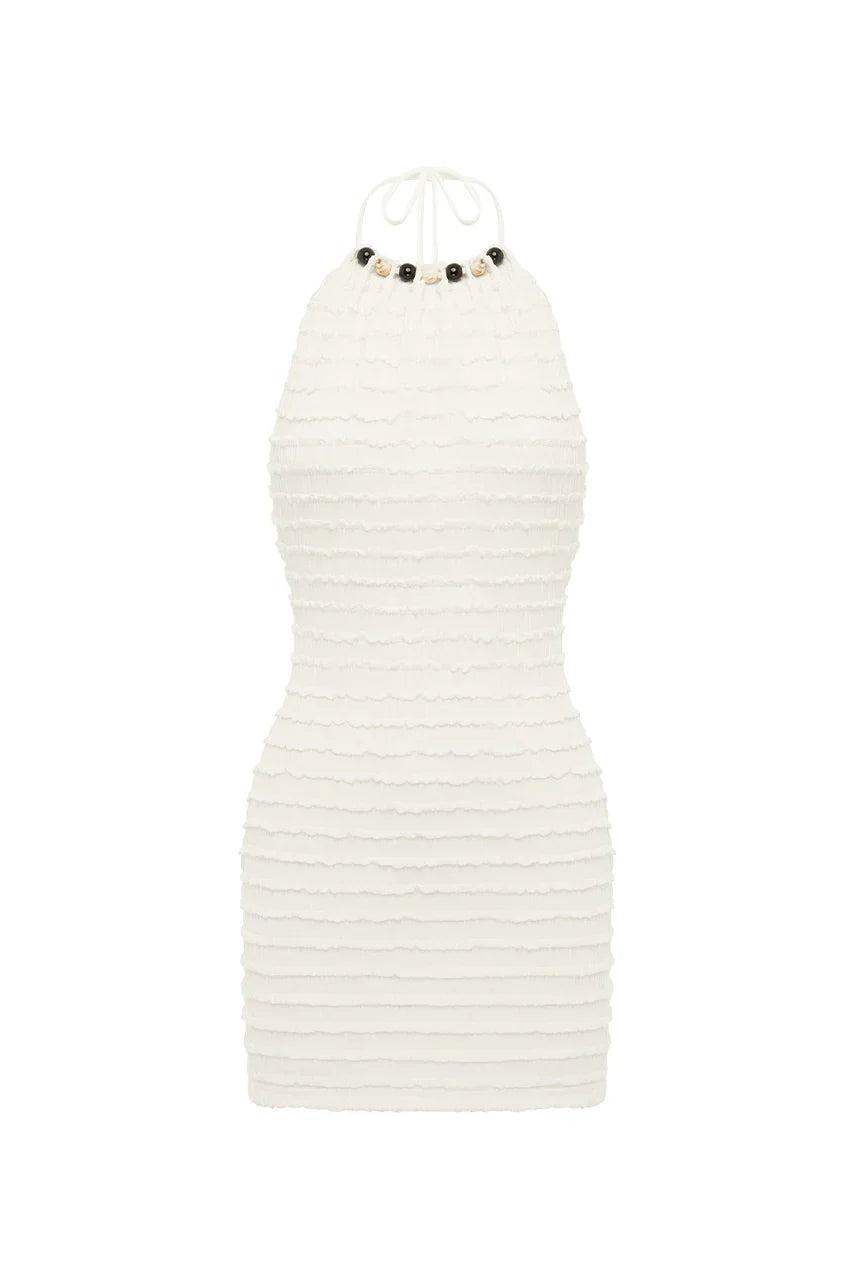 ADALEE RUFFLE TEXTURE MINI DRESS - WHITE
