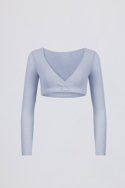 Brushed Jersey V-Neck Crop Top in Soft Blue