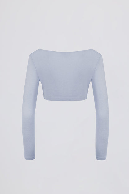 Brushed Jersey V-Neck Crop Top in Soft Blue