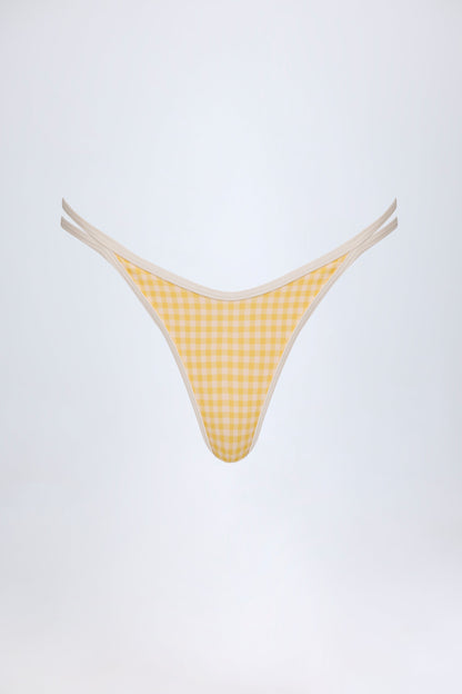 Double-Strap Cheeky Bikini Bottoms in Yellow Gingham