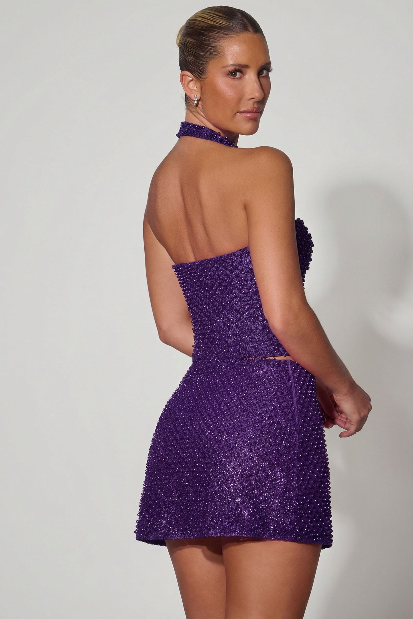 Embellished Halterneck Corset Top in Purple