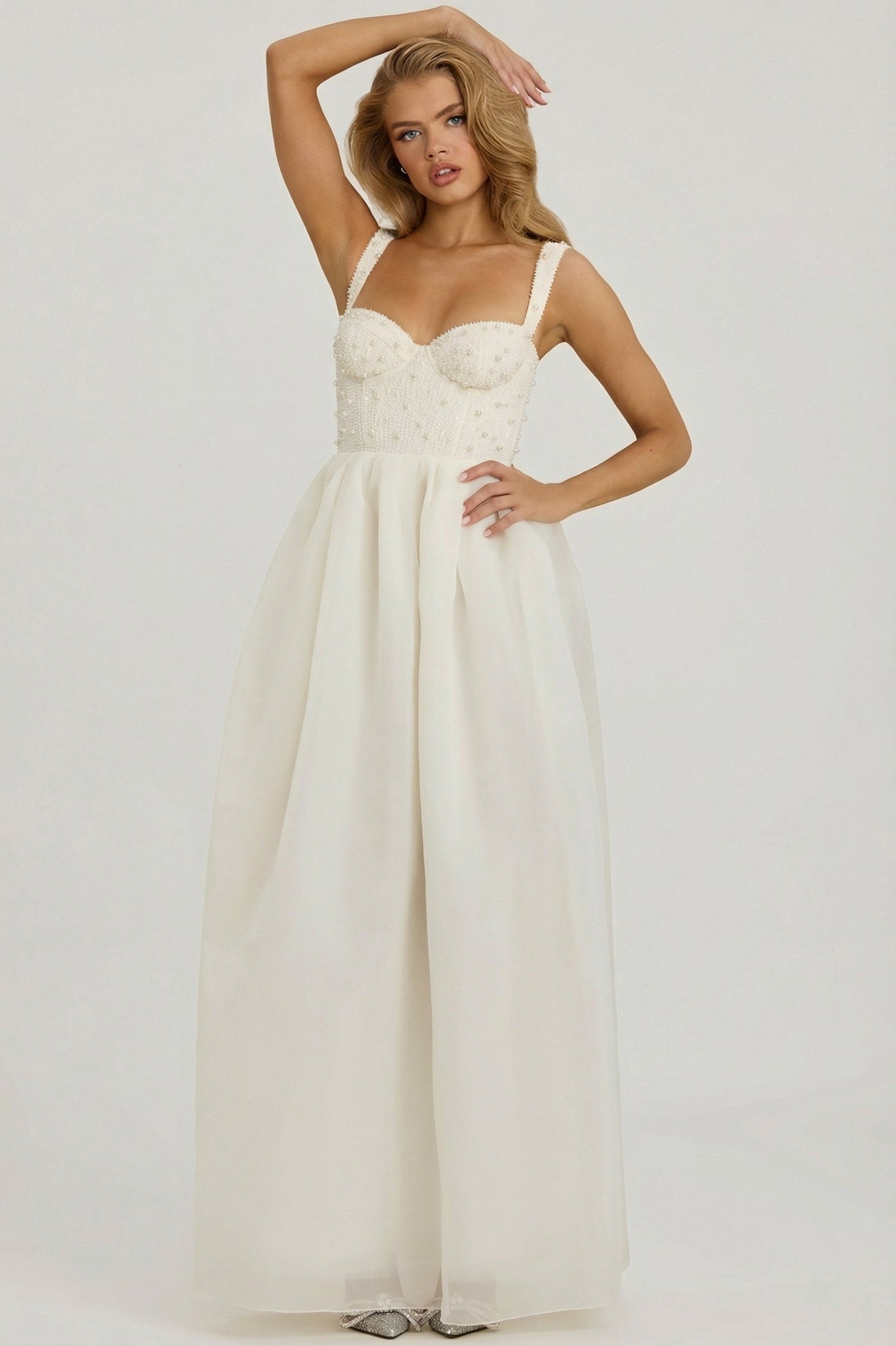 Embellished Corset Gown in White