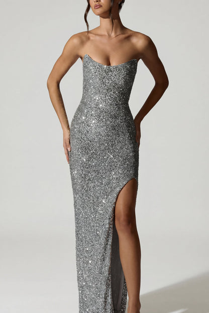 Embellished Corset Gown in Silver
