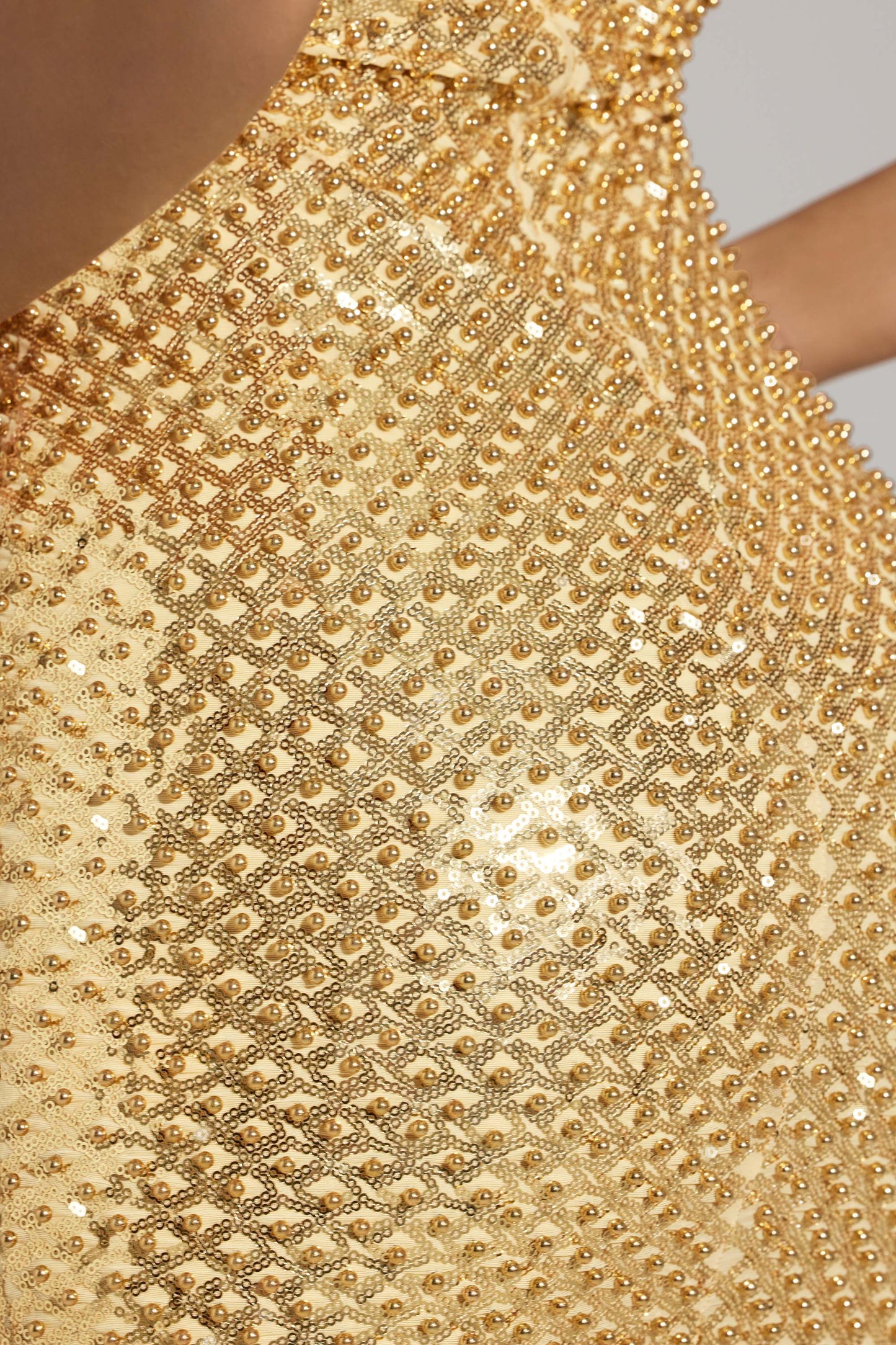 Embellished Sweetheart-Neck Mini Dress in Gold