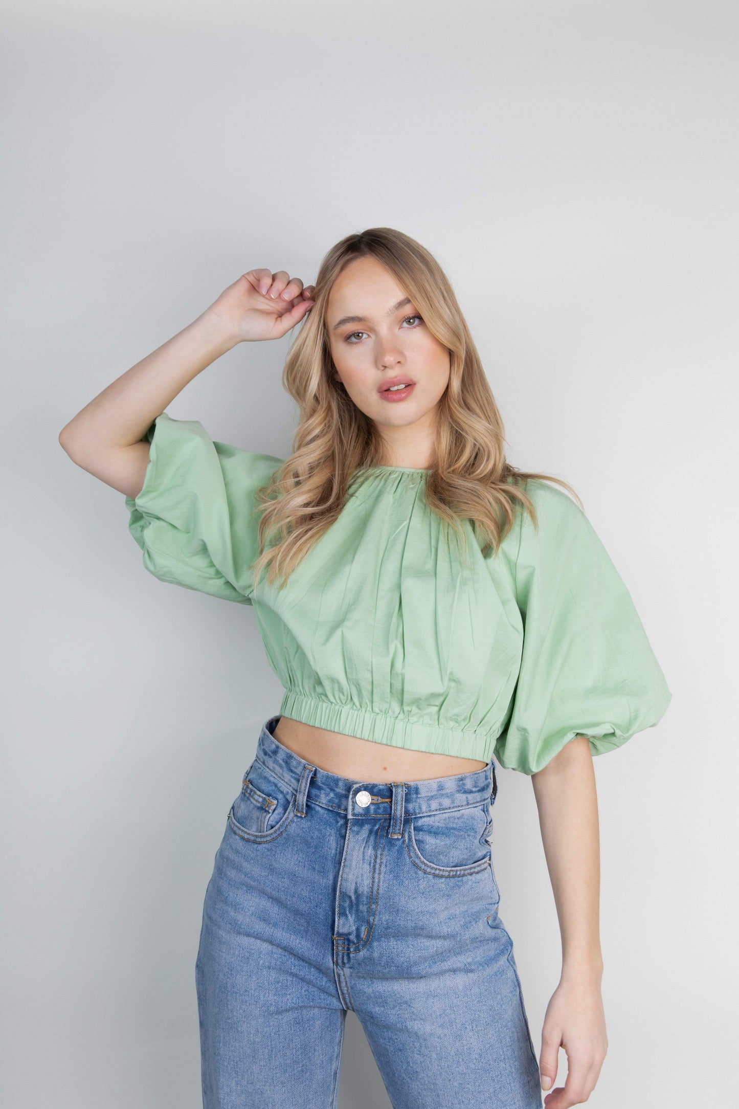 Ruby Puff Sleeve Blouse - Pastel Green