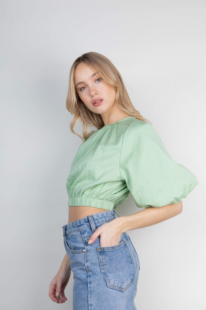 Ruby Puff Sleeve Blouse - Pastel Green