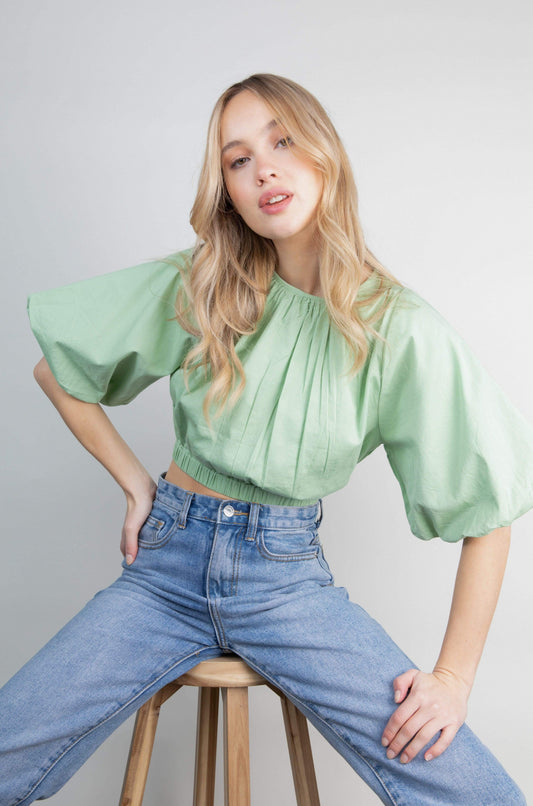 Ruby Puff Sleeve Blouse - Pastel Green