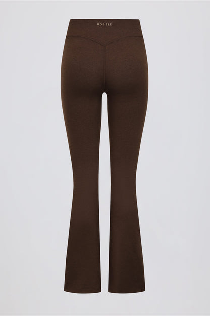 Brushed Jersey Ruched Flared Trousers in Pecan Marl